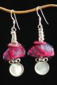 Silver, Mother-of-Pearl, & Dyed Wool Felt Earrings
